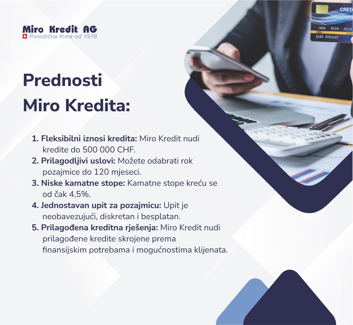 ✔Evo šta možete očekivati od kreditnog brokera Miro Kredit ✔Tu smo za Vas ako trebate finansijsku pomoć ✔Poređenje kredita na miro-kredit.ch