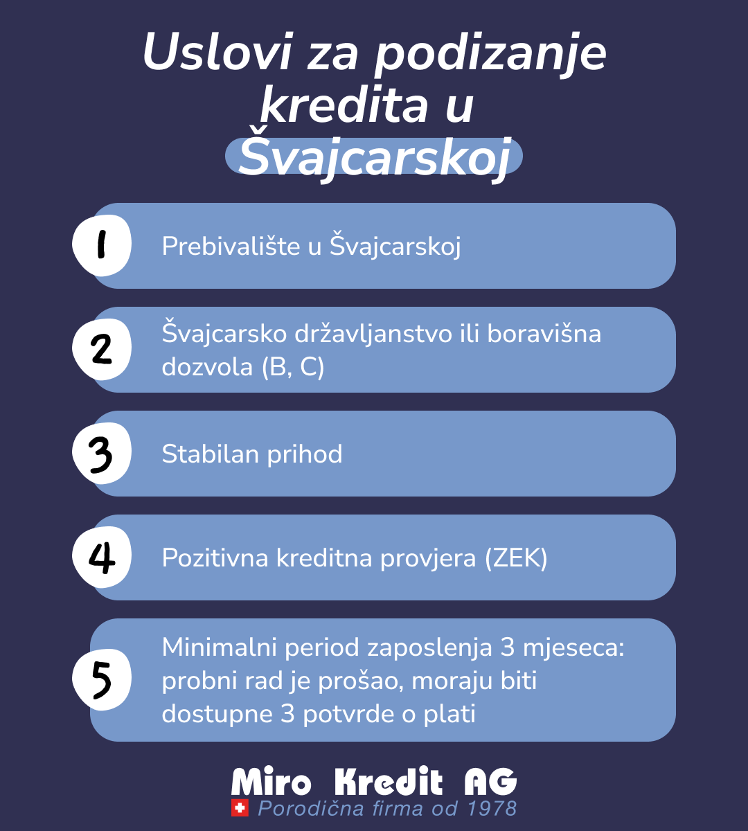 Uslovi za podizanje kredita u Švajcarskoj