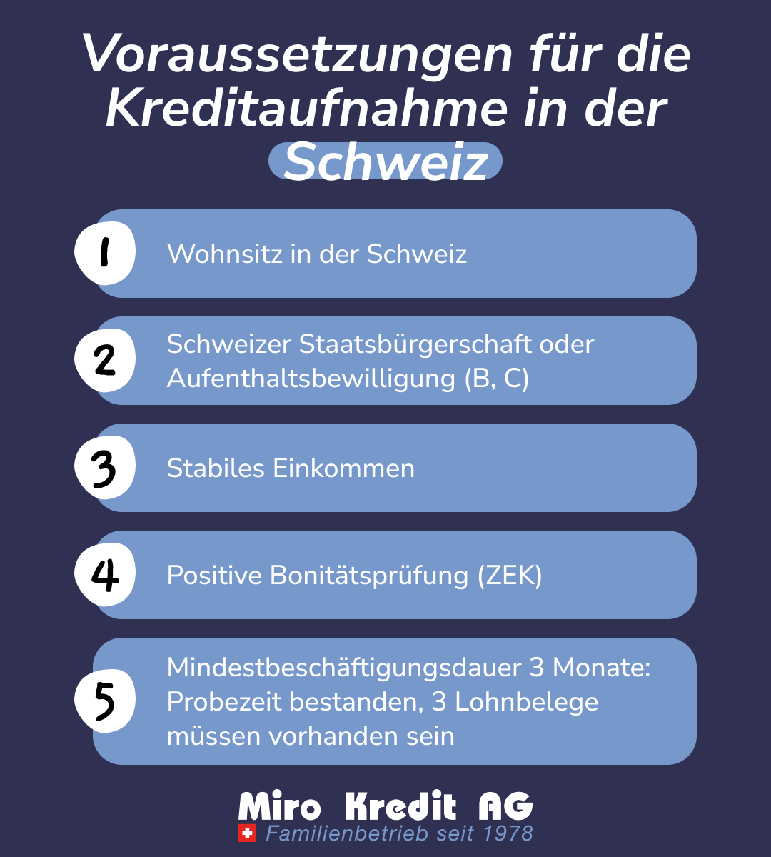 Voraussetzungen für die Kreditaufnahme in der Schweiz